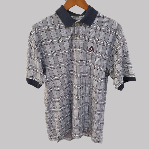 Izod Sport Golf Shirt Mens Medium Blue Red White Checkered Crew Neck Polo - Picture 1 of 5